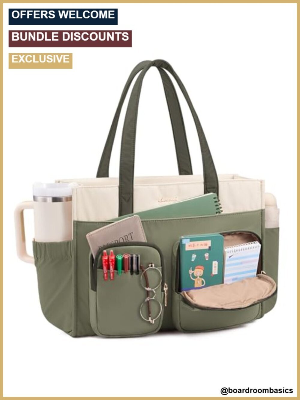Multi-Pocket Laptop Tote Bag for Women, Work Travel Computer Handbag with Cup